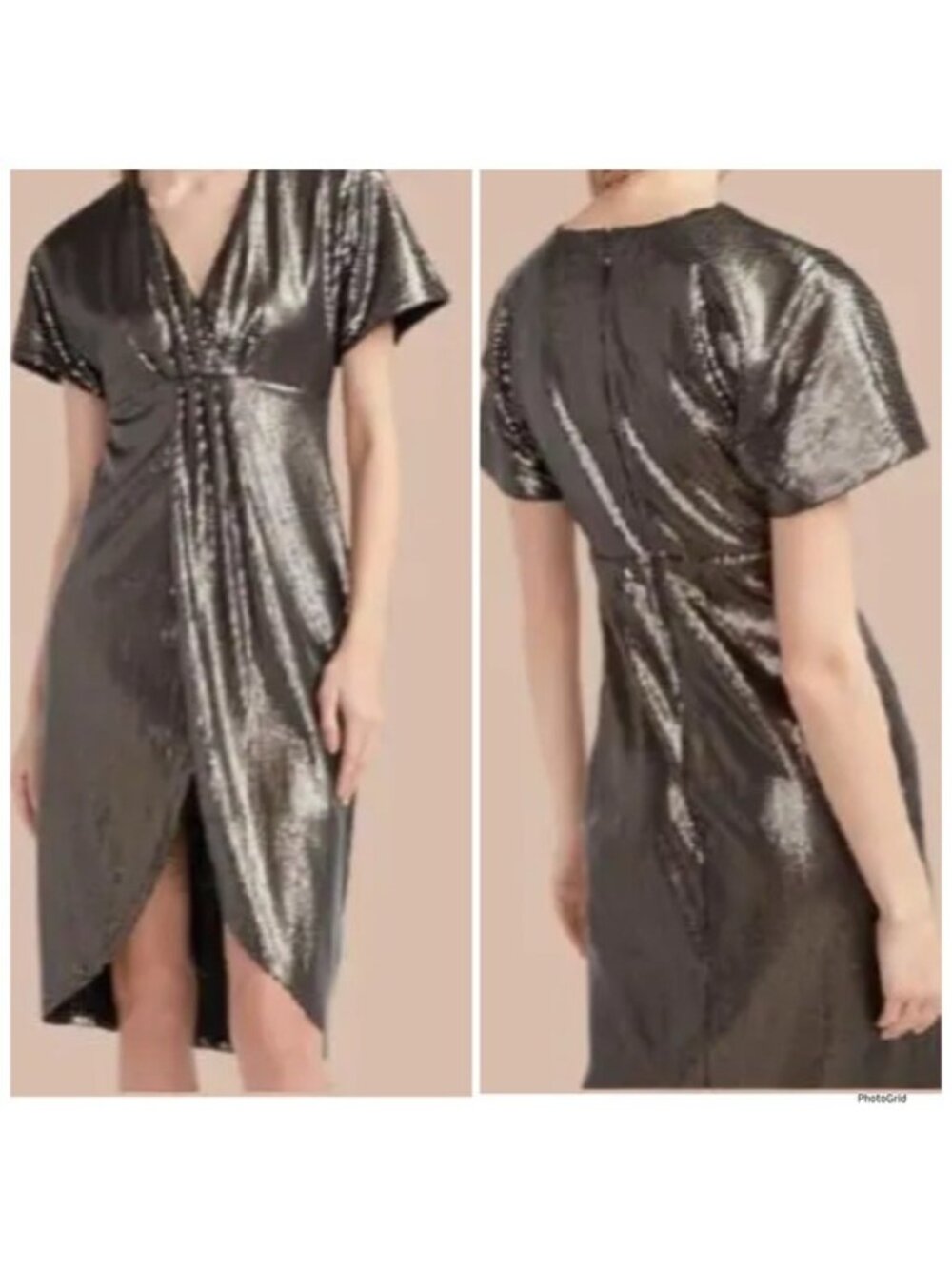 EXPRESS Pewter Sequin Embellished Long faux Wrap Front Dress Small